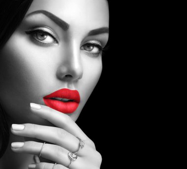woman portrait with perfect makeup and nails clipart
