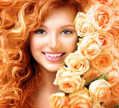 Girl with  roses clipart