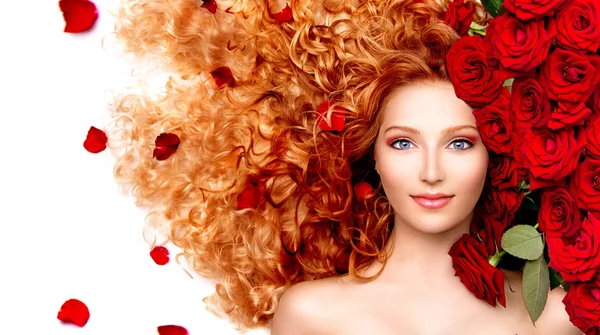 Girl with red roses — Stock Photo, Image