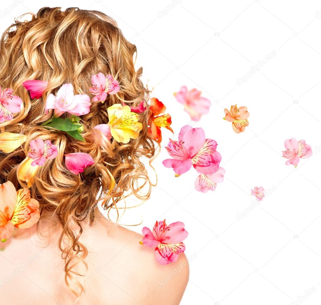 Hairstyle with  flowers.