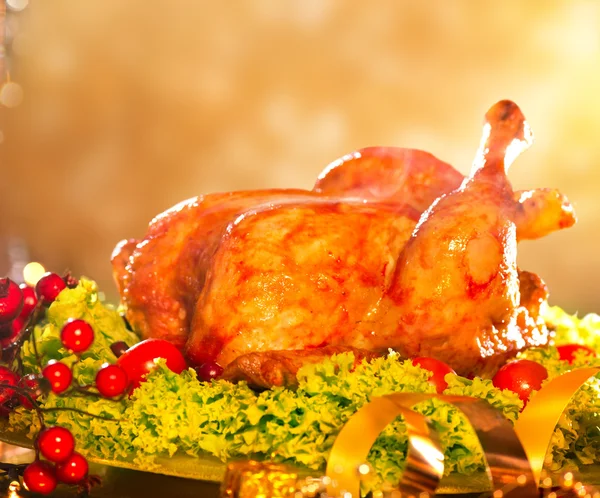 Christmas table  with  turkey — Stock Photo, Image