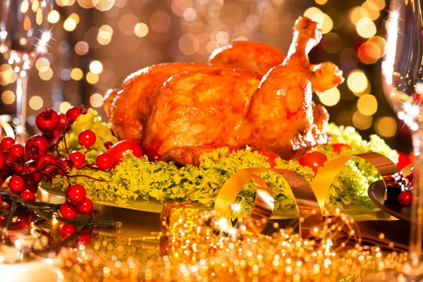 Christmas table  with  turkey — Stock Photo, Image