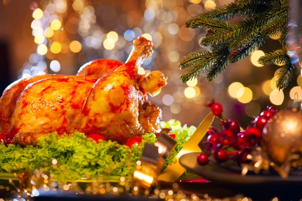 Christmas dinner with roasted turkey — Stock Photo, Image