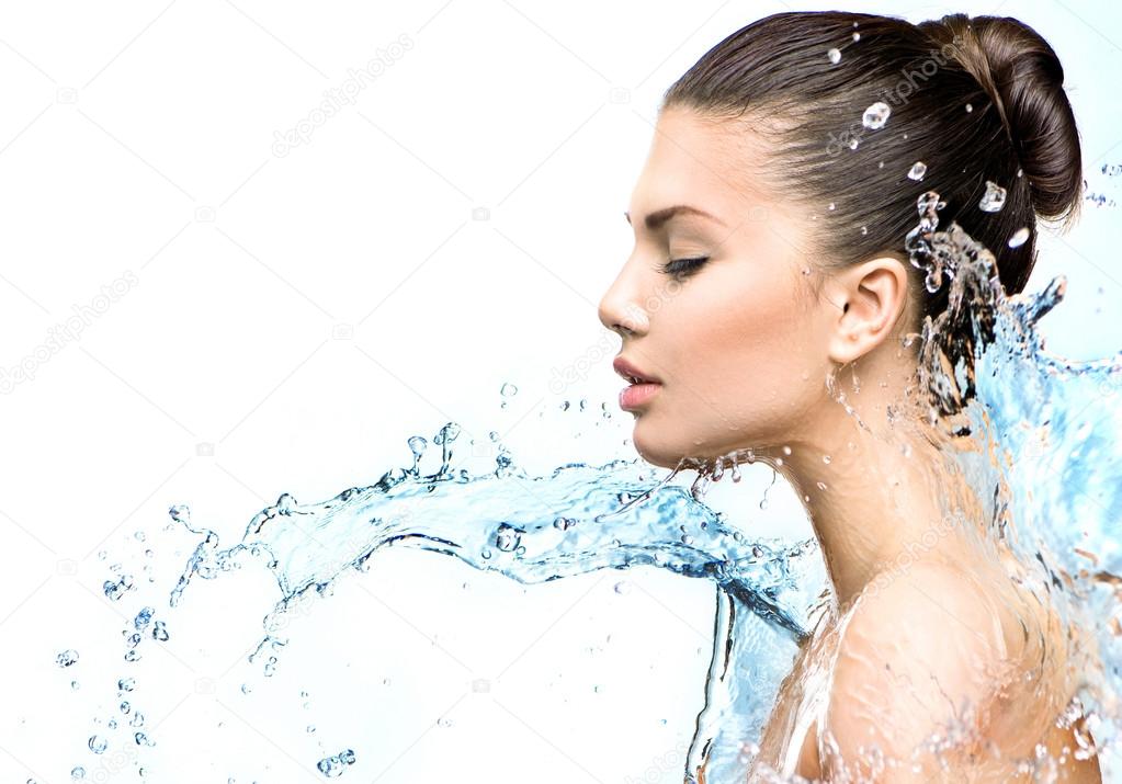 Woman with splashes of water