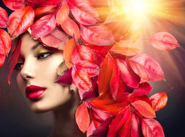 Autumn Woman with leaves clipart