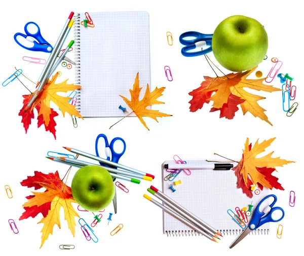 School tools with leaves — Stock Photo, Image