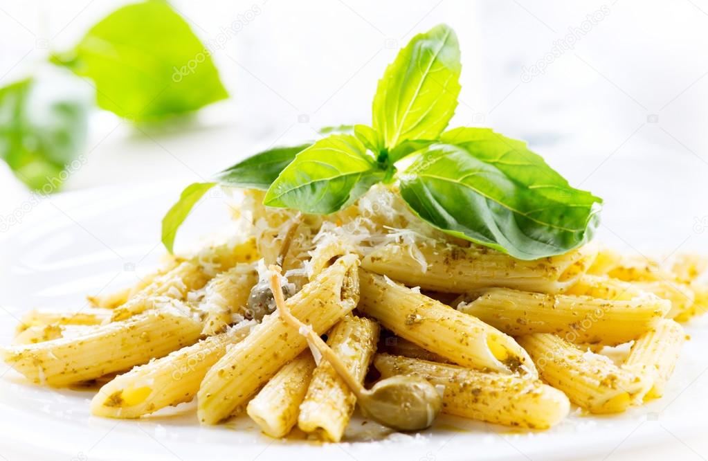 Penne Pasta with Pesto Sauce.