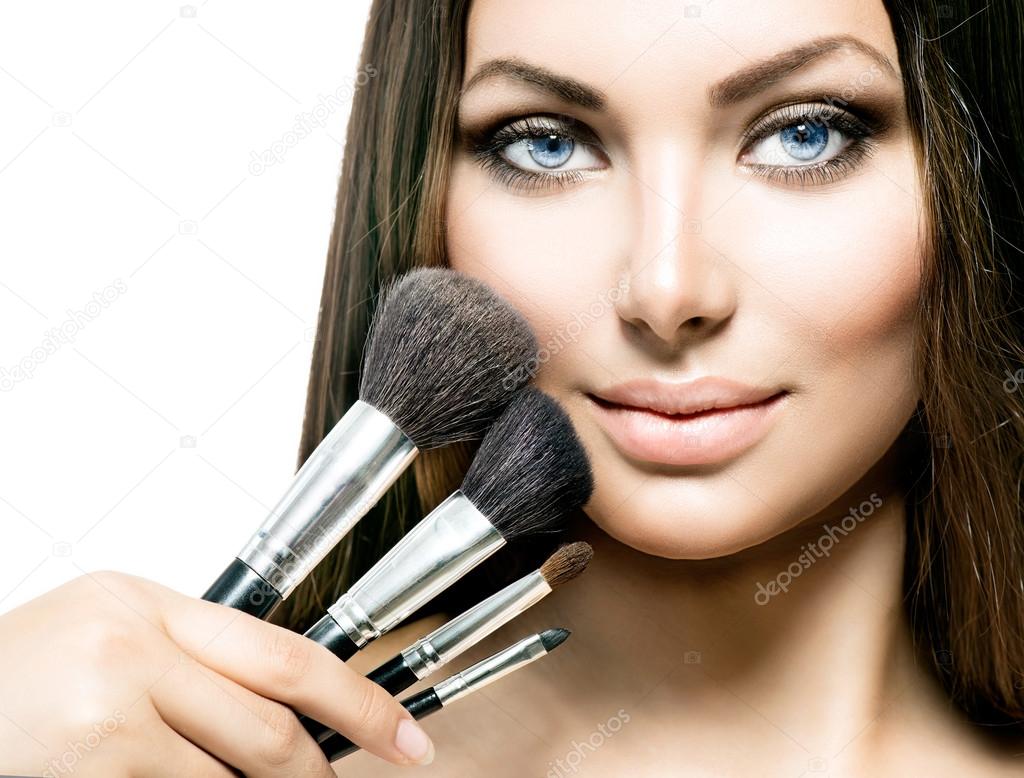 Girl with Makeup Brushes.