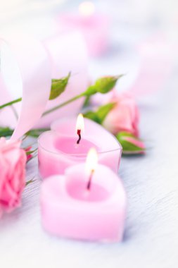 Pembe mum ve gül çiçek