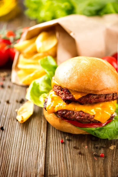 Hamburgare med pommes frites — Stockfoto