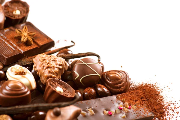 Chocolates border isolated — Stock Photo, Image