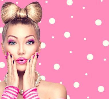 Beauty  girl with bow hairstyle clipart