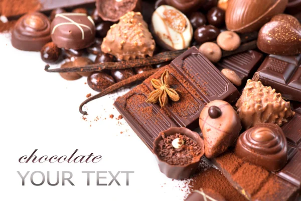 Chocolates border isolated — Stock Photo, Image