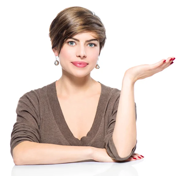 Woman showing empty copy space — Stock Photo, Image
