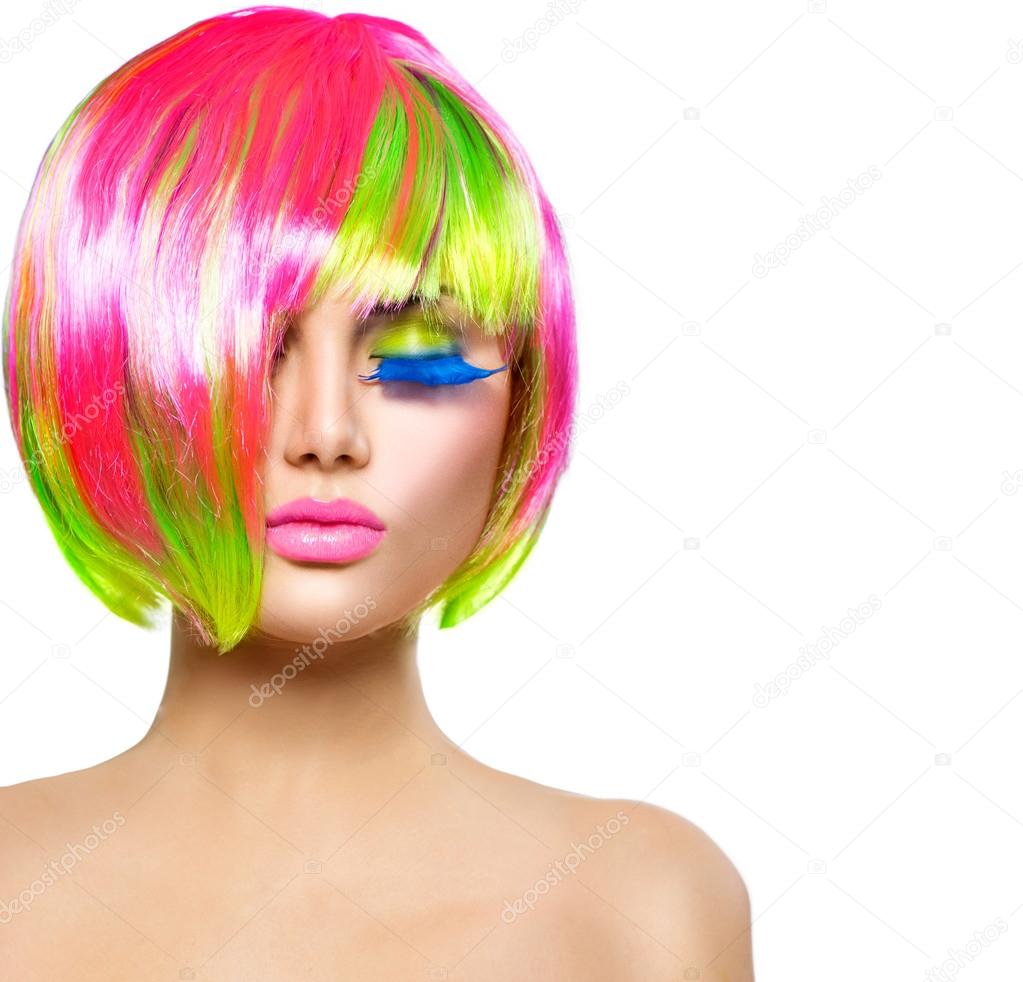 model girl with colorful dyed hair