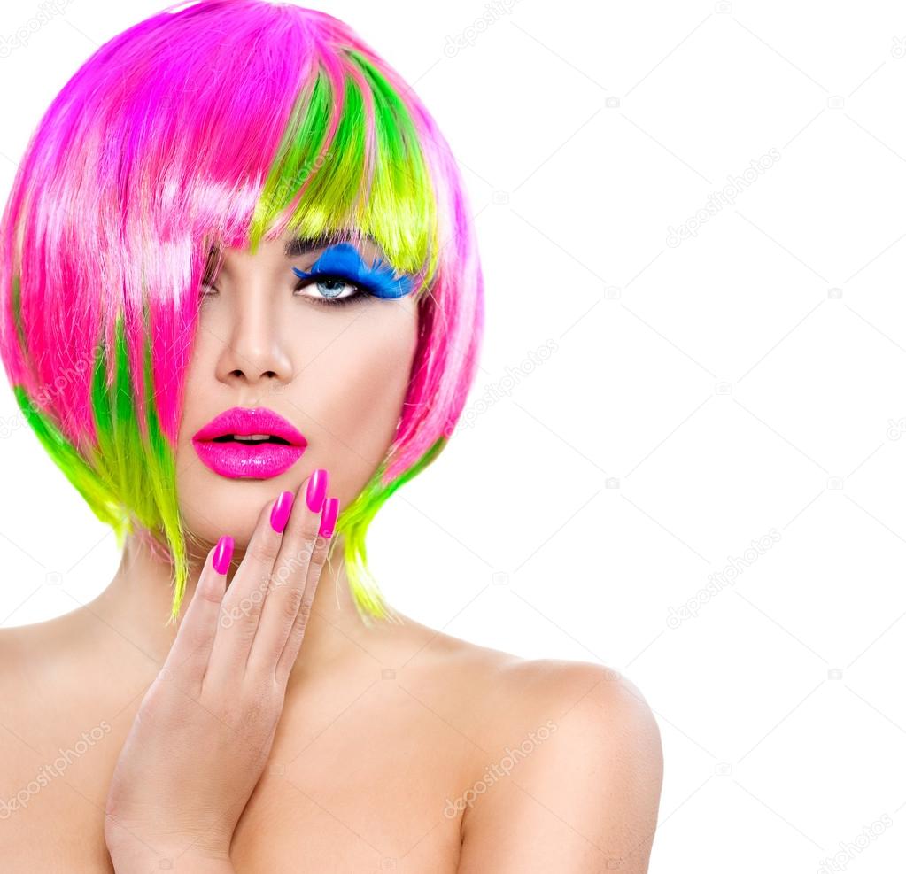 model girl with colorful dyed hair