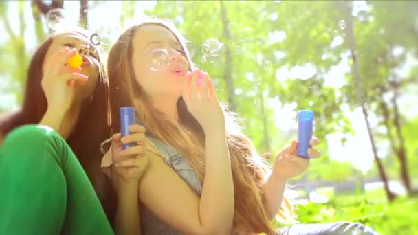 Belleza adolescente niñas divertirse al aire libre . — Vídeo de stock