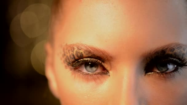 Chica de belleza con maquillaje de leopardo — Vídeos de Stock