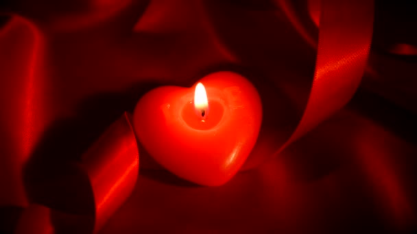 Valentines Hearts Candle and Red Silk — Stock Video