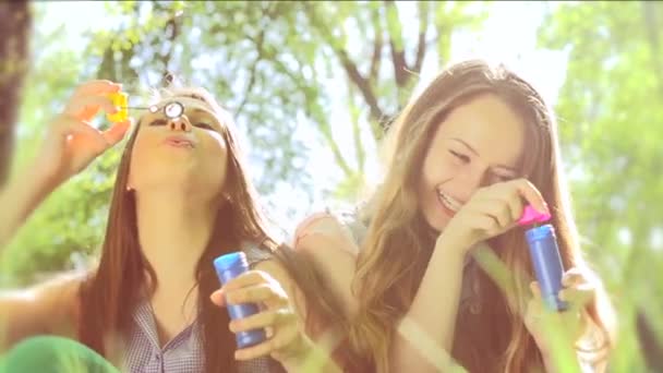 Belleza adolescente niñas divertirse al aire libre . — Vídeos de Stock