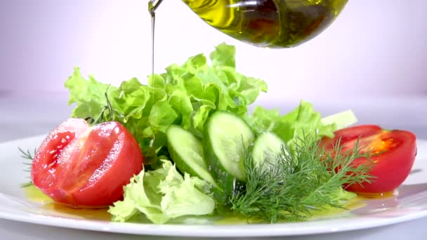 Salada de verduras sã com óleo de azeitona — Vídeo de Stock