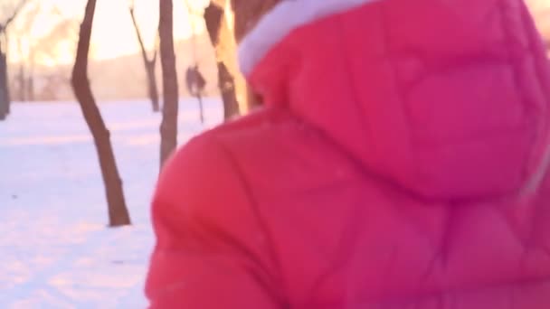 Εφηβικό κορίτσι σε πάρκο του χειμώνα — Αρχείο Βίντεο