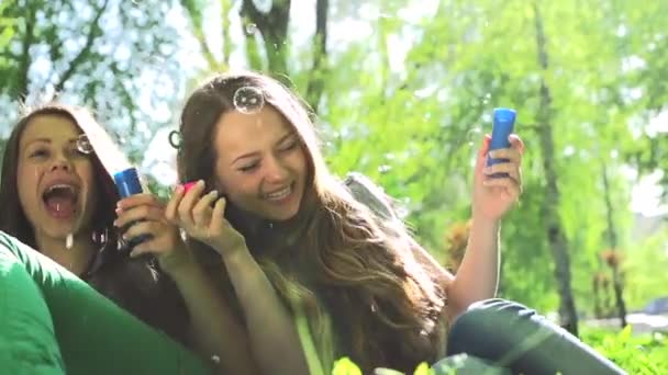 Beauty teen girls having fun outdoors. — Stock Video