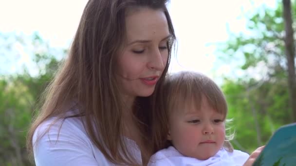 Mãe com livro de leitura do bebê — Vídeo de Stock