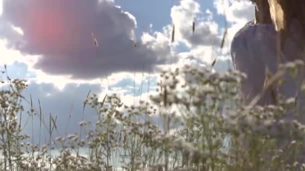 Young woman over cloudy sky — Stock Video