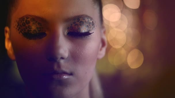 Beauty Girl with  Leopard Makeup — Stock Video