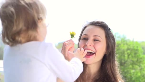 Família no parque de primavera apreciando a natureza . — Vídeo de Stock