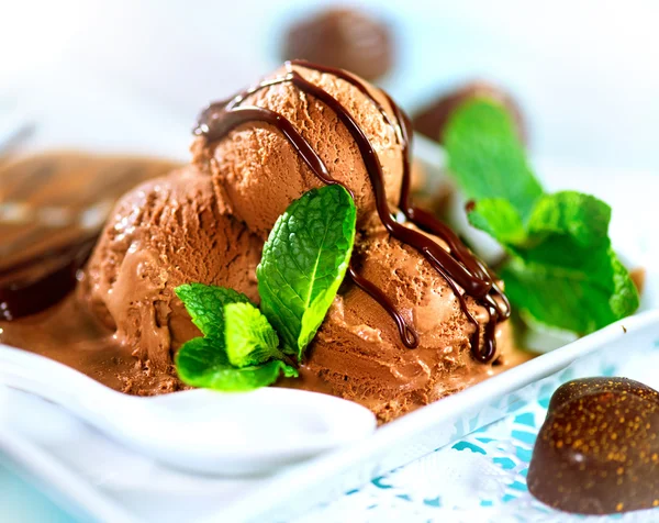 Brown chocolate icecream scoops Stock Photo