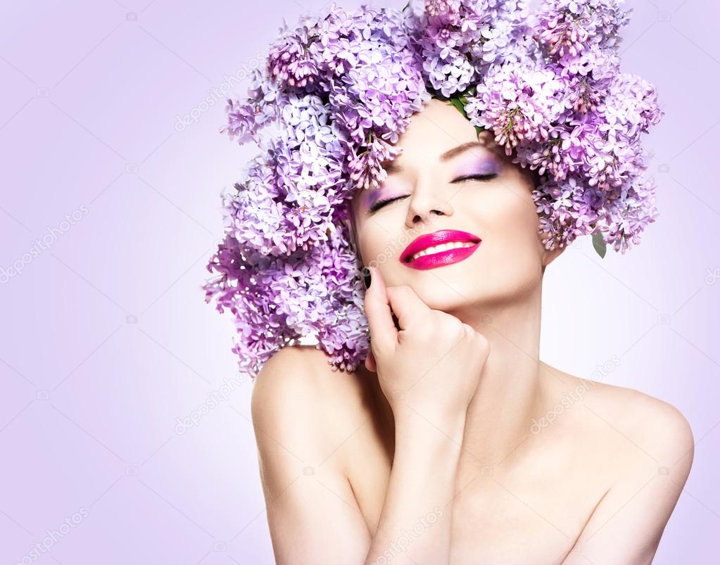 girl with lilac flowers hairstyle