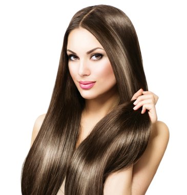 woman touching her  straight hair clipart