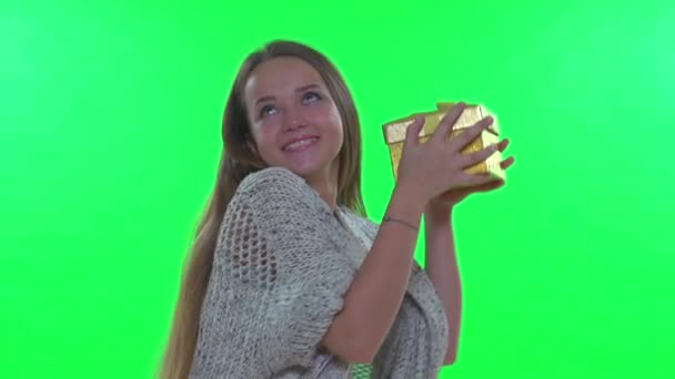 Girl  presenting her gift — Stock Video