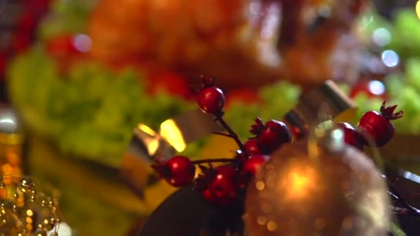 Holiday decorated table setting with turkey — Stock Video