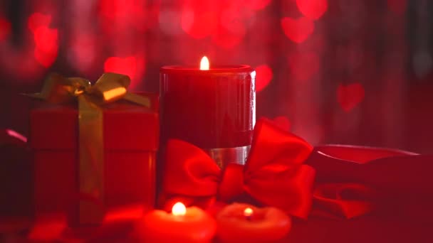 Schöne Valentinsszene mit Kerzen — Stockvideo