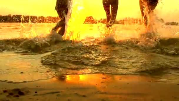 Mädchen laufen und spielen im Wasser — Stockvideo
