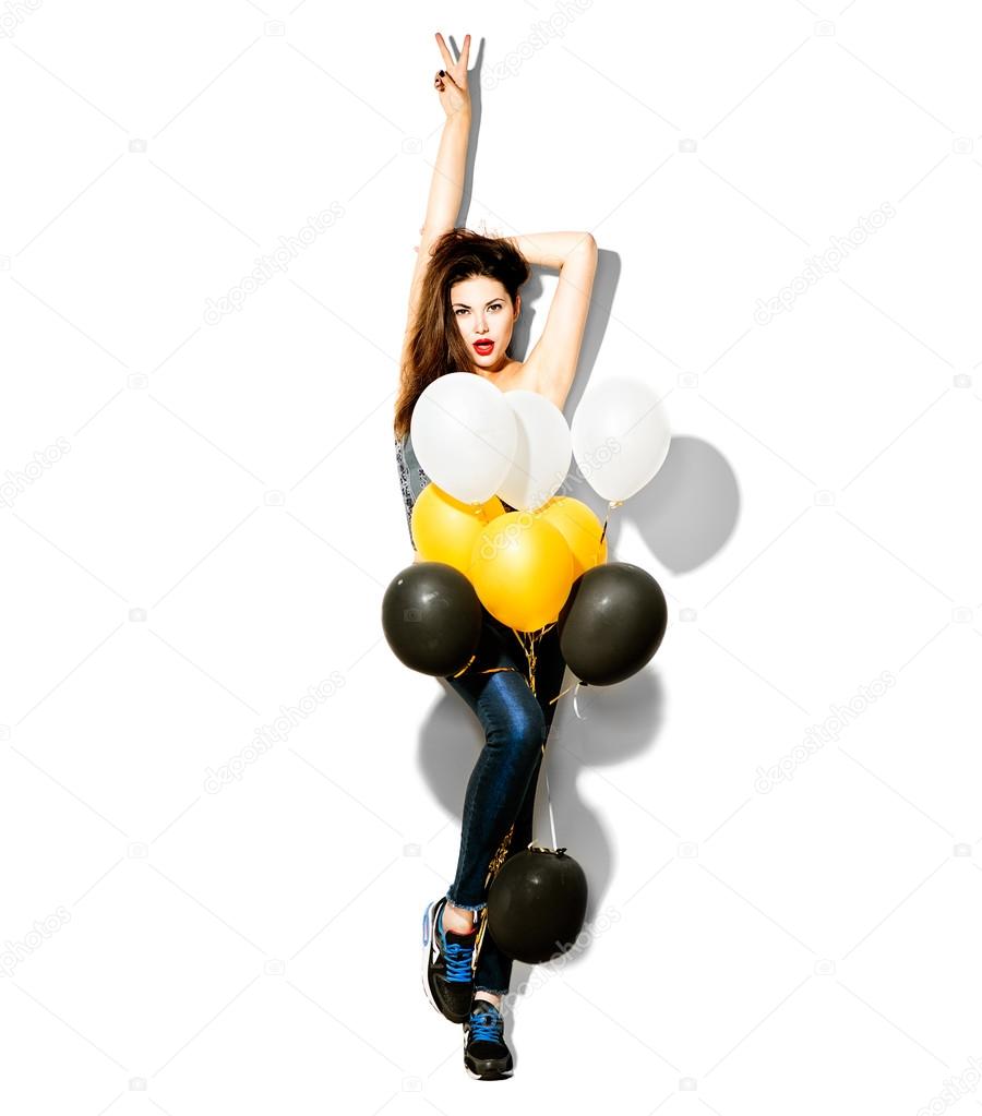 model girl with colorful  balloons