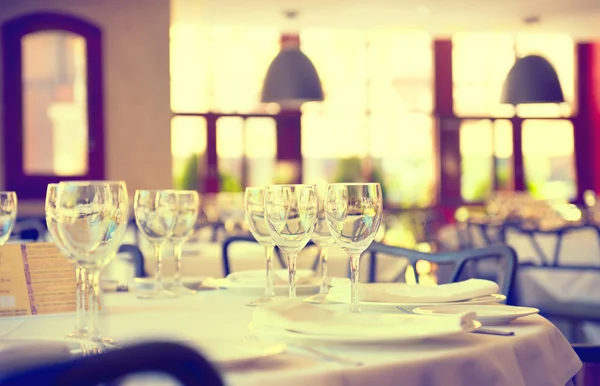 Served dinner table in a restaurant.