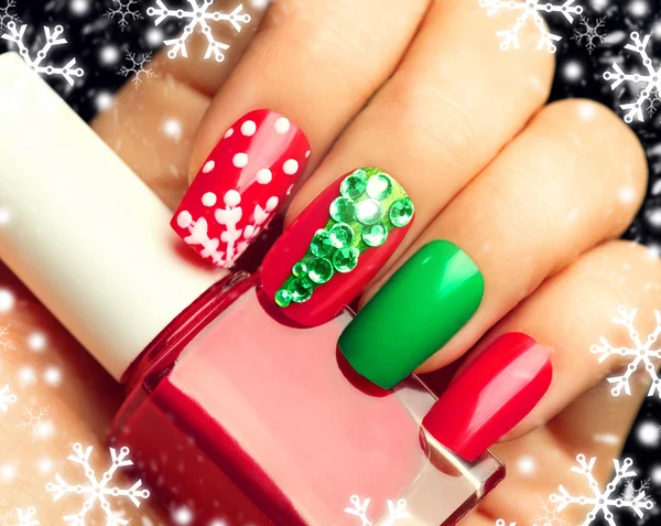 Christmas  holiday nail art manicure — Stock Photo, Image
