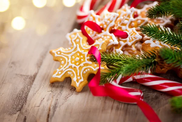 Tanımlama bilgileri ve şekerler Noel arka plan — Stok fotoğraf