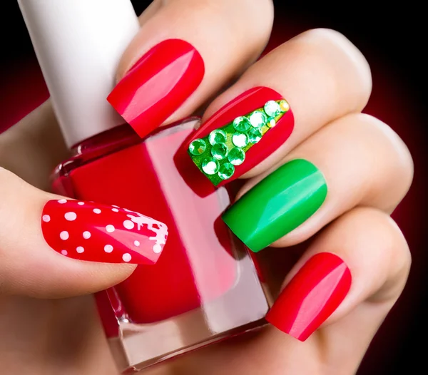 Christmas nail art manikyr — Stockfoto