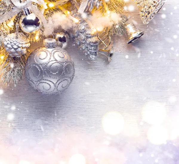 Christmas background with baubles and lights — Stock Photo, Image