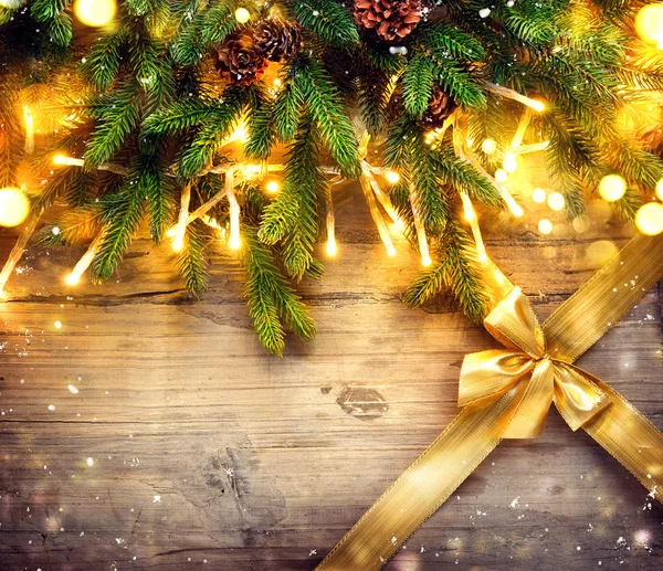 Border with Christmas tree and light garland — Stock Photo, Image