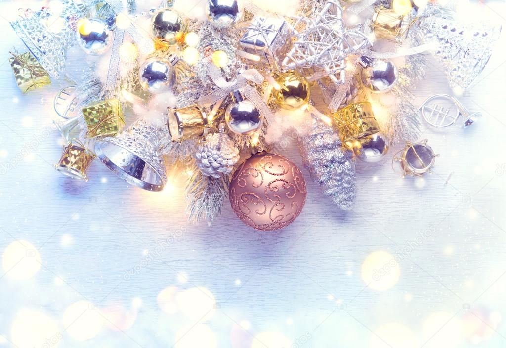 Christmas background with baubles and lights
