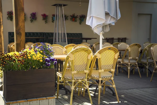 Not opened cafe in the morning in the old European city — Stock Photo, Image