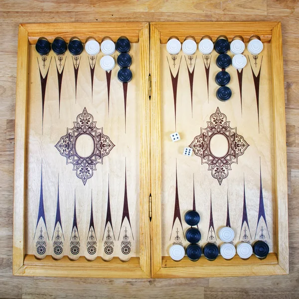 Game field in a backgammon with cubes and counters. — Stock Photo, Image