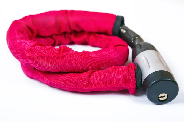 Red padlock for the bicycle — Stock Photo, Image