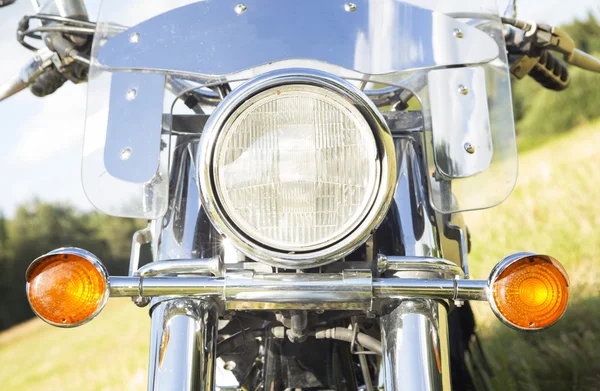 Motorcycle headlight close-up outdoor. — Stock Photo, Image